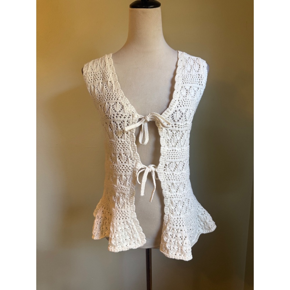 Knit Tie Front Peplum Cardigan Vest Med NWT boho cottage costal y2k dinty festiv